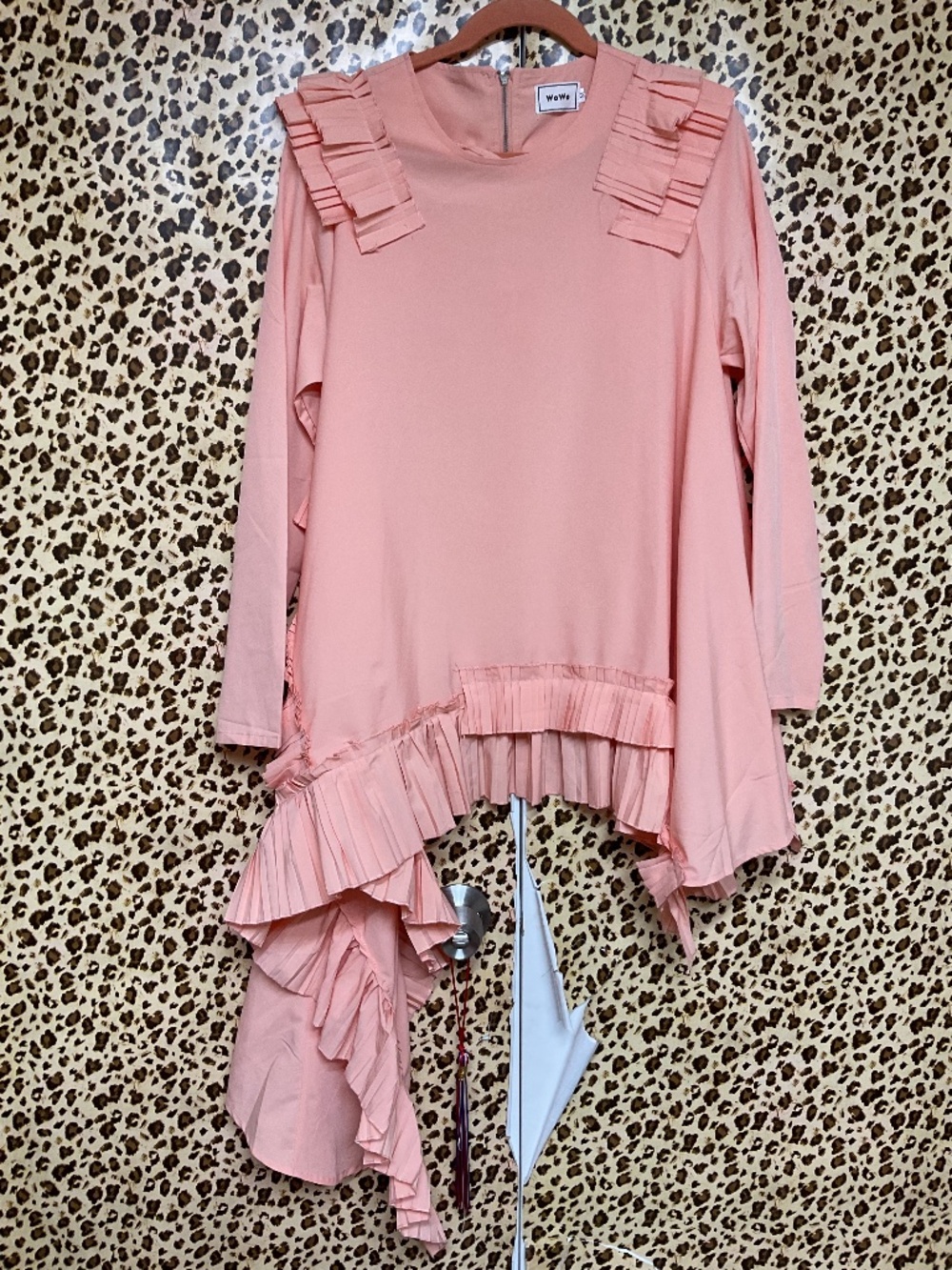 Peach pleated ruffle shirt